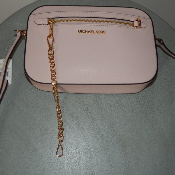 NWT Michael Kors Jet Set Item Leather LG EW Zip Chain XBody Bag Powder Blush - Picture 9 of 10